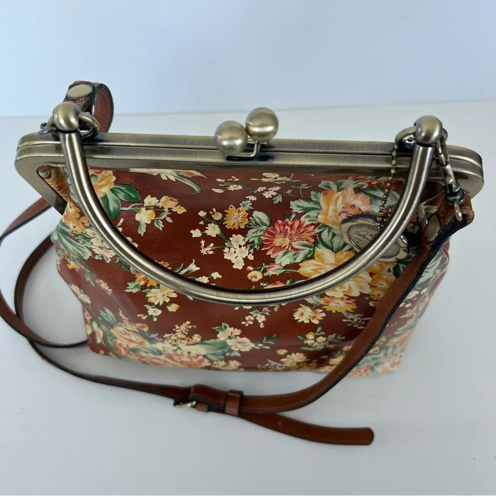PATRICIA NASH Amalfitana Vintage Botanical Garden Leather Frame Shoulder Satchel